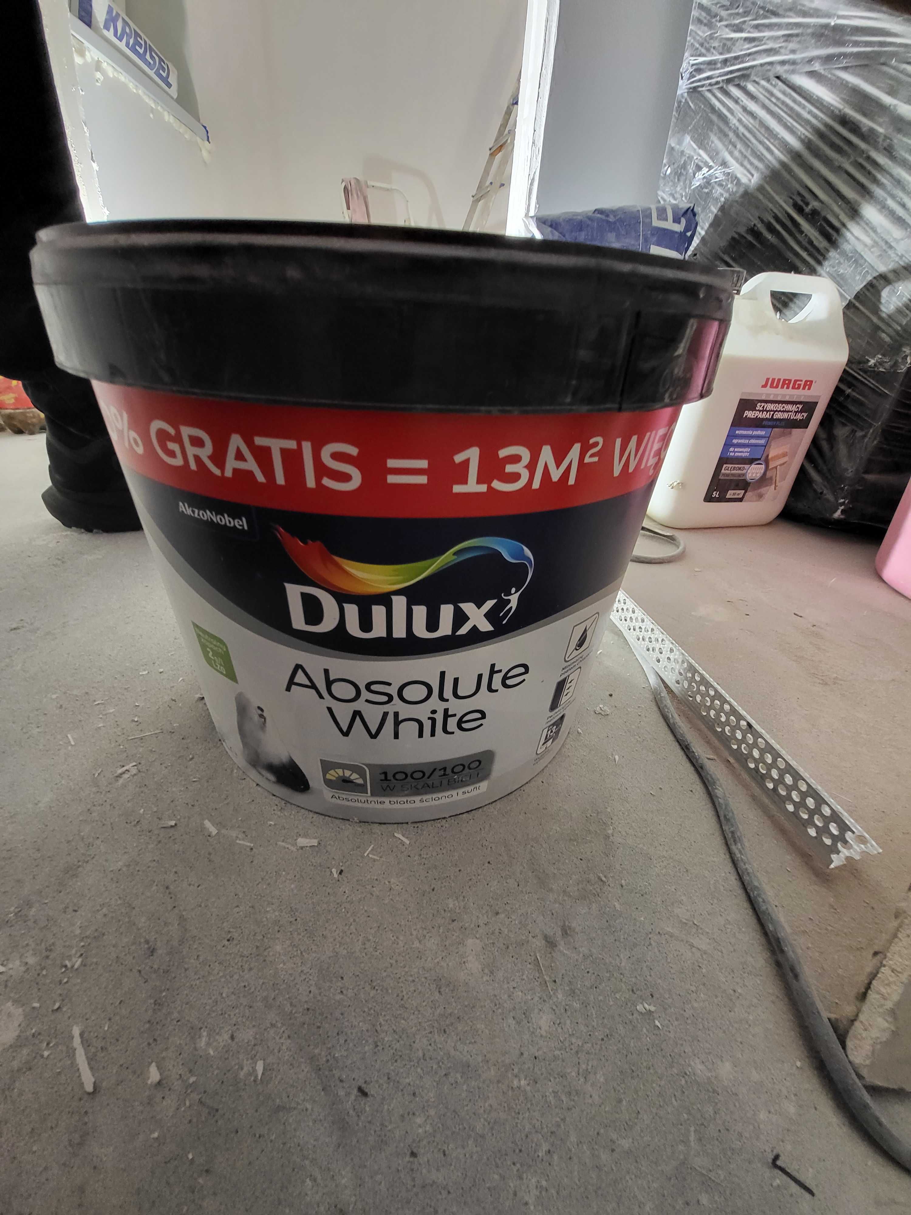 Nowa Farba do scian i sufitow dulux absolute white biala 10l wiaderko