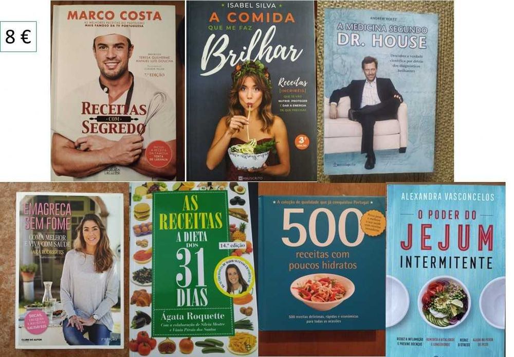 Livros de receitas, saúde, clássicos, policiais
