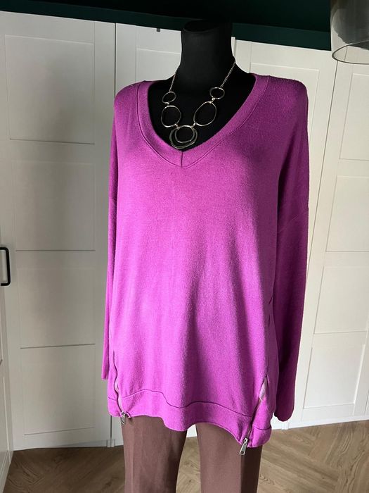 Różowy fioletowy mięciutki sweter z wełny angory i wiskozy rozmiar 44
