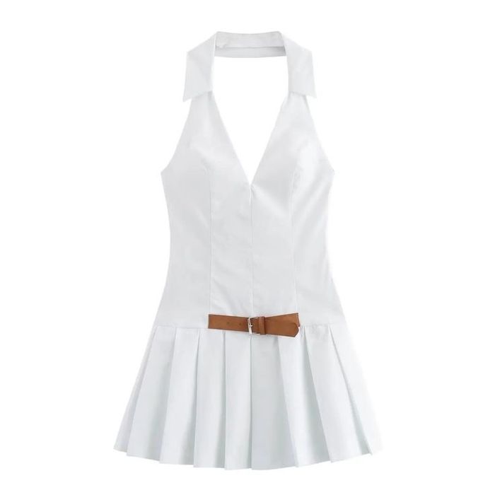 Zara платье белое с поясом и открытой спиной