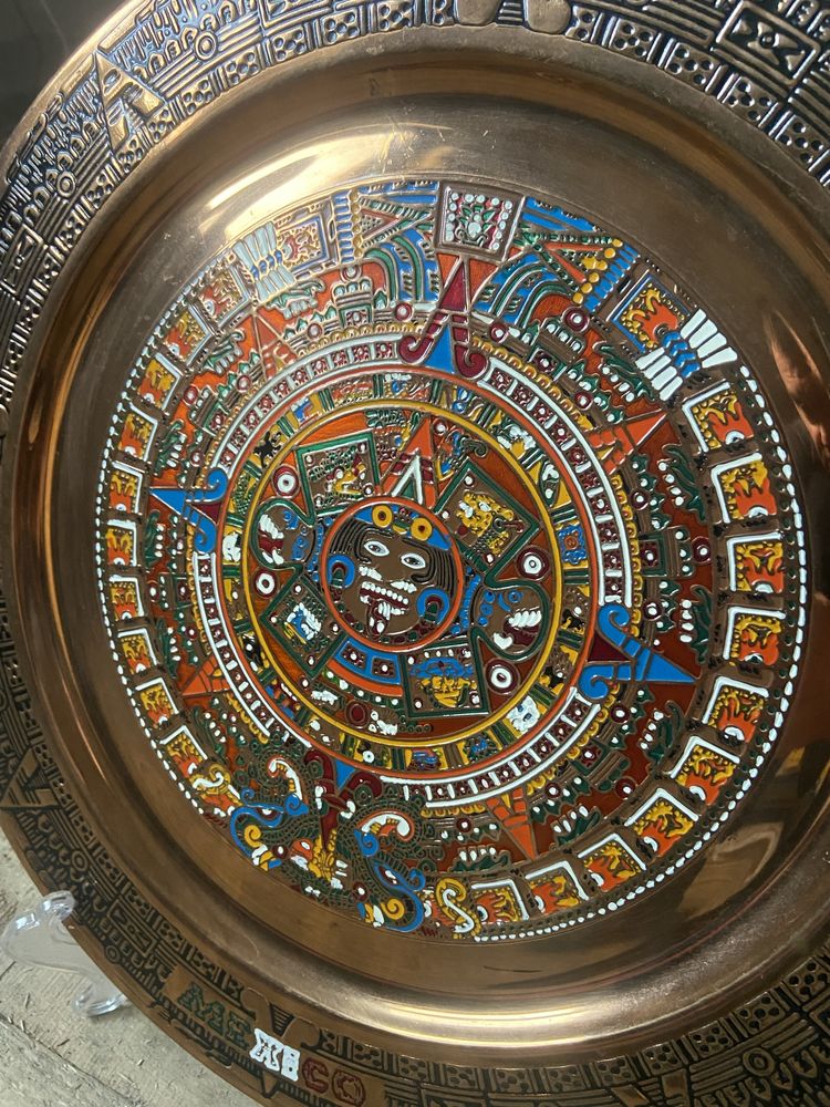 Латунна мексиканська тарілка "Календар Ацтеків"