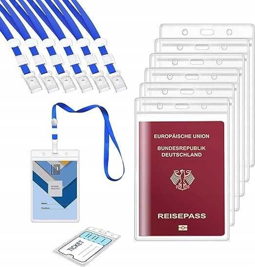 6 szt Etui na dokumenty Smycz na szyję 11x16 cm NA IDENTYFIKATOR Taśma