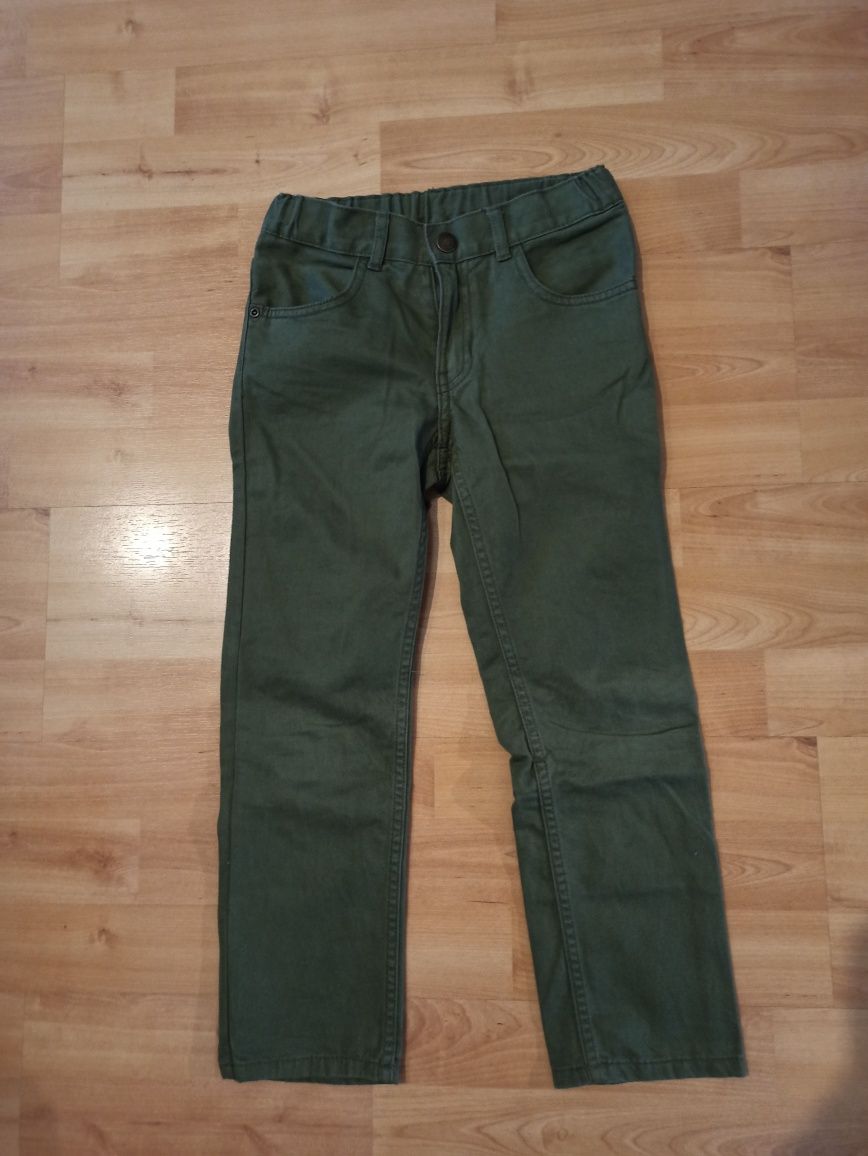 Spodnie slim fit świąteczne khaki zielone oliwkowe H&M 122
