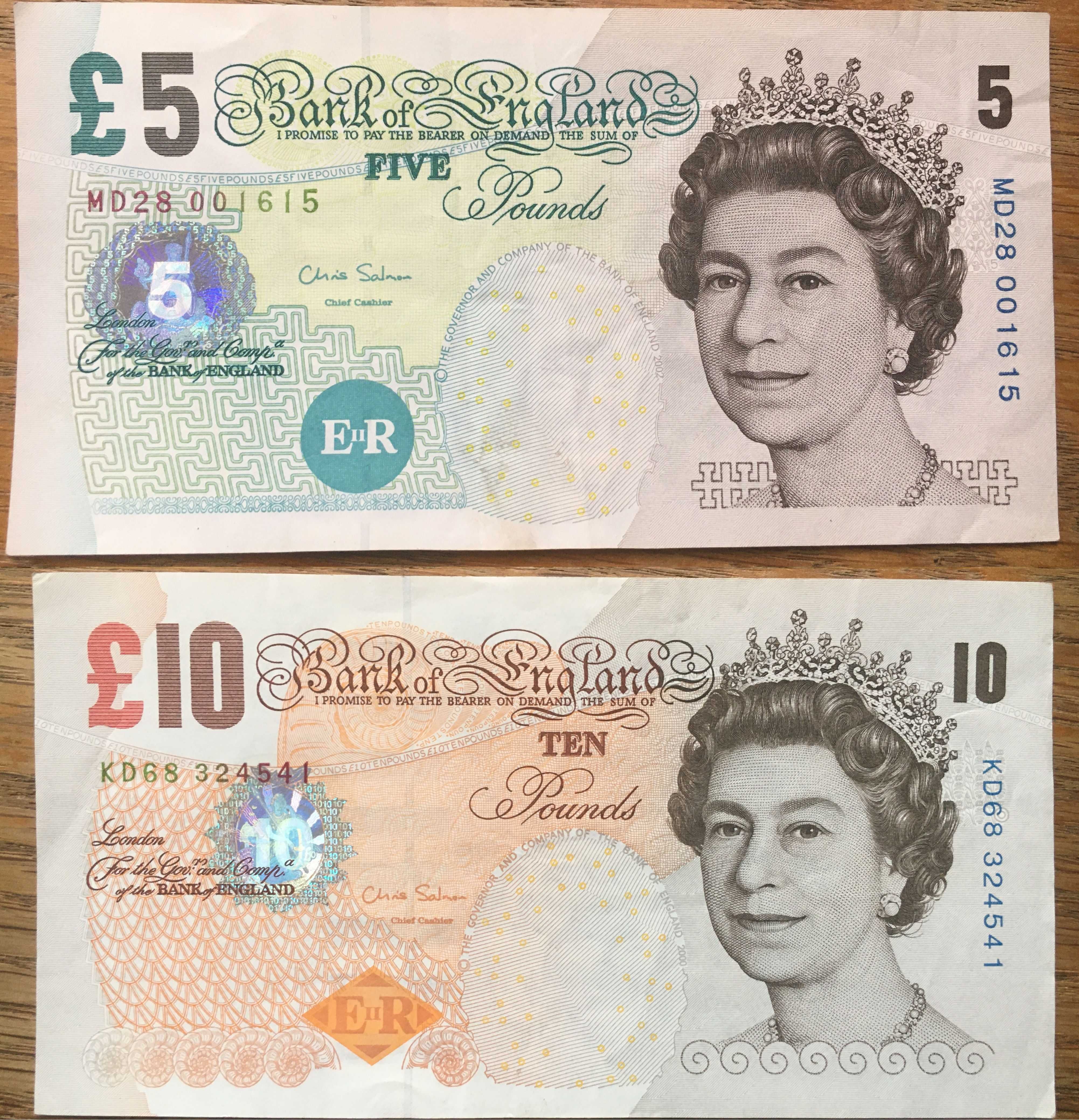 Banknot 5 £ i Banknot 10 £ Funt Funtów Anglia, wycofane, dowóz 0zł*