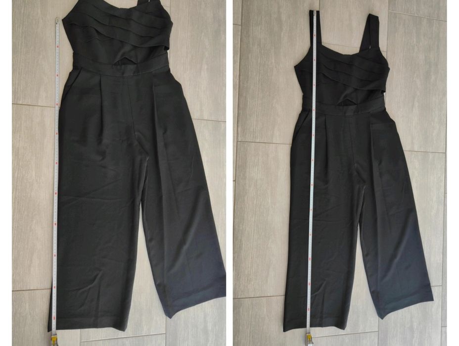 Czarny elegancki kombinezon z kieszeniami z szerokimi nogawkami Zara S