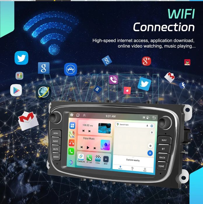 Rádio Ford Focus S-Max Galaxy Kuga Android Auto Carplay 4/64GB WiFi BT