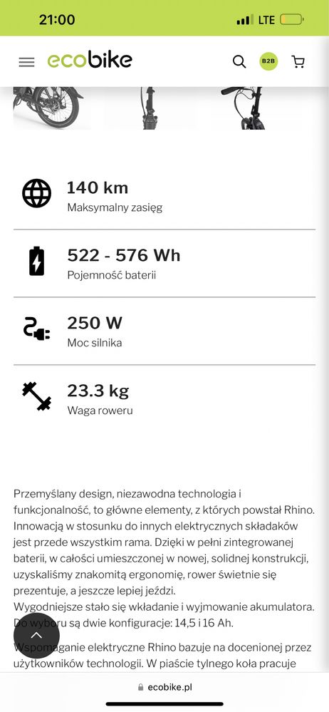 Rower Elektryczny - Ecobike Rhino Składany