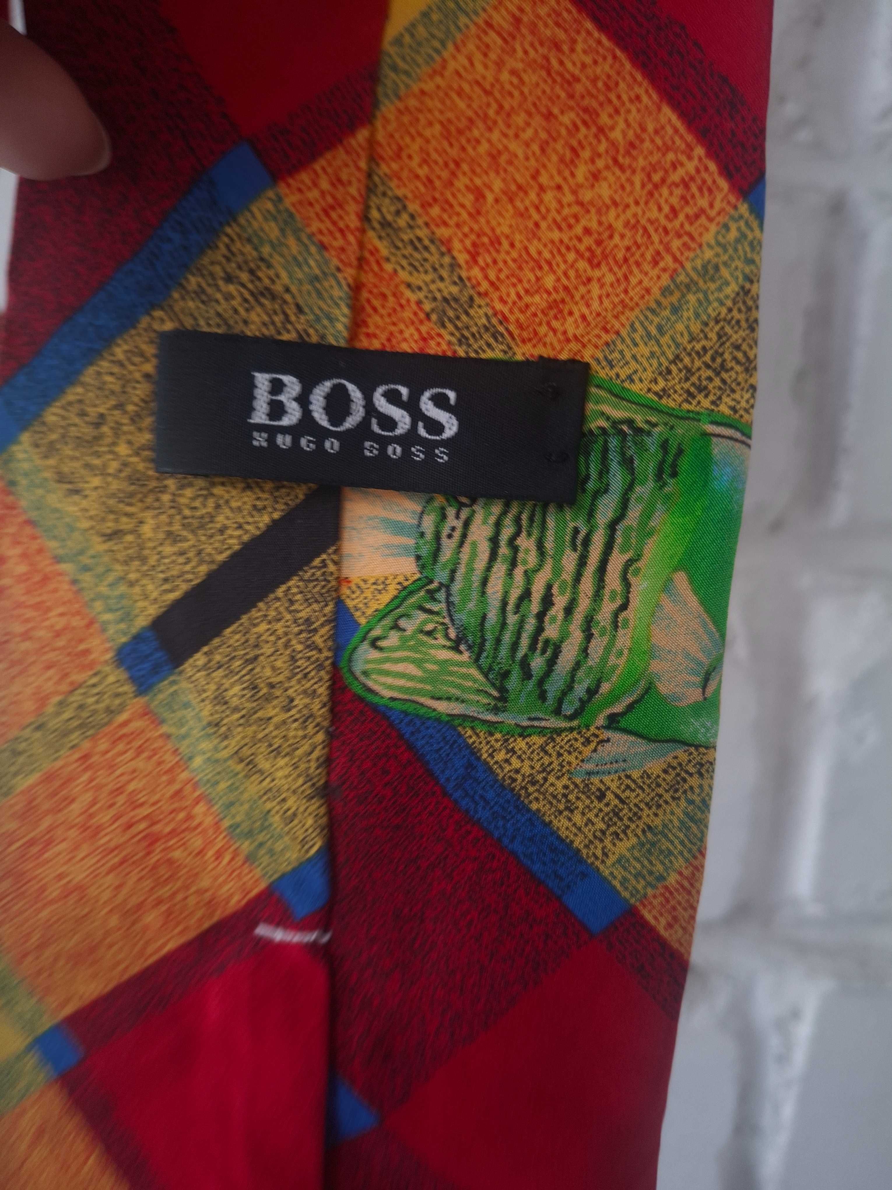 Коллекционный галстук 100% шелк с рыбами hugo boss