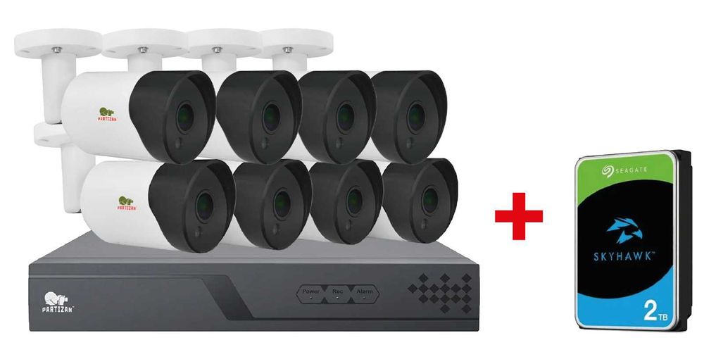 Zestaw monitoringu wizyjnego IP po kablu 8 kamer PARTIZAN 3 lata GW PL
