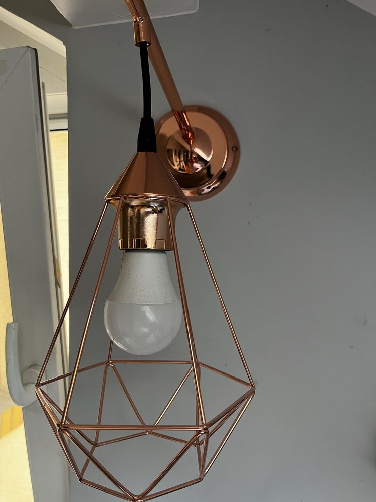 lampa wisząca sufitowa oraz 2 kinkiety diament rose gold