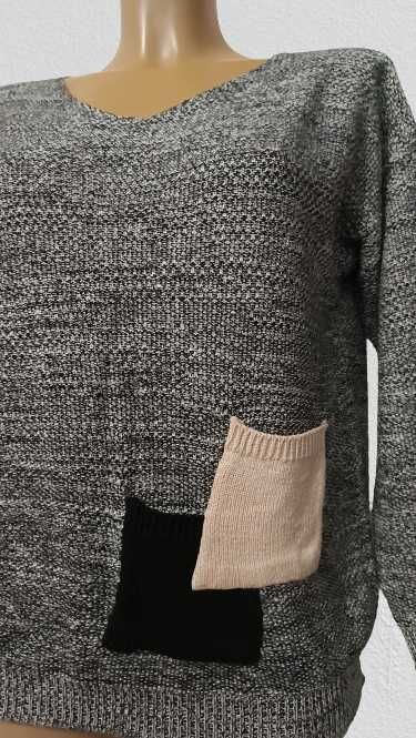 Sweter czarno-biały melanż 40/42 bawełna