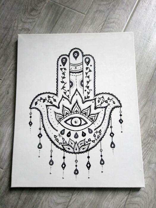 Nowy duży obraz 50x40 cm hamsa Hand ręcznie malowany