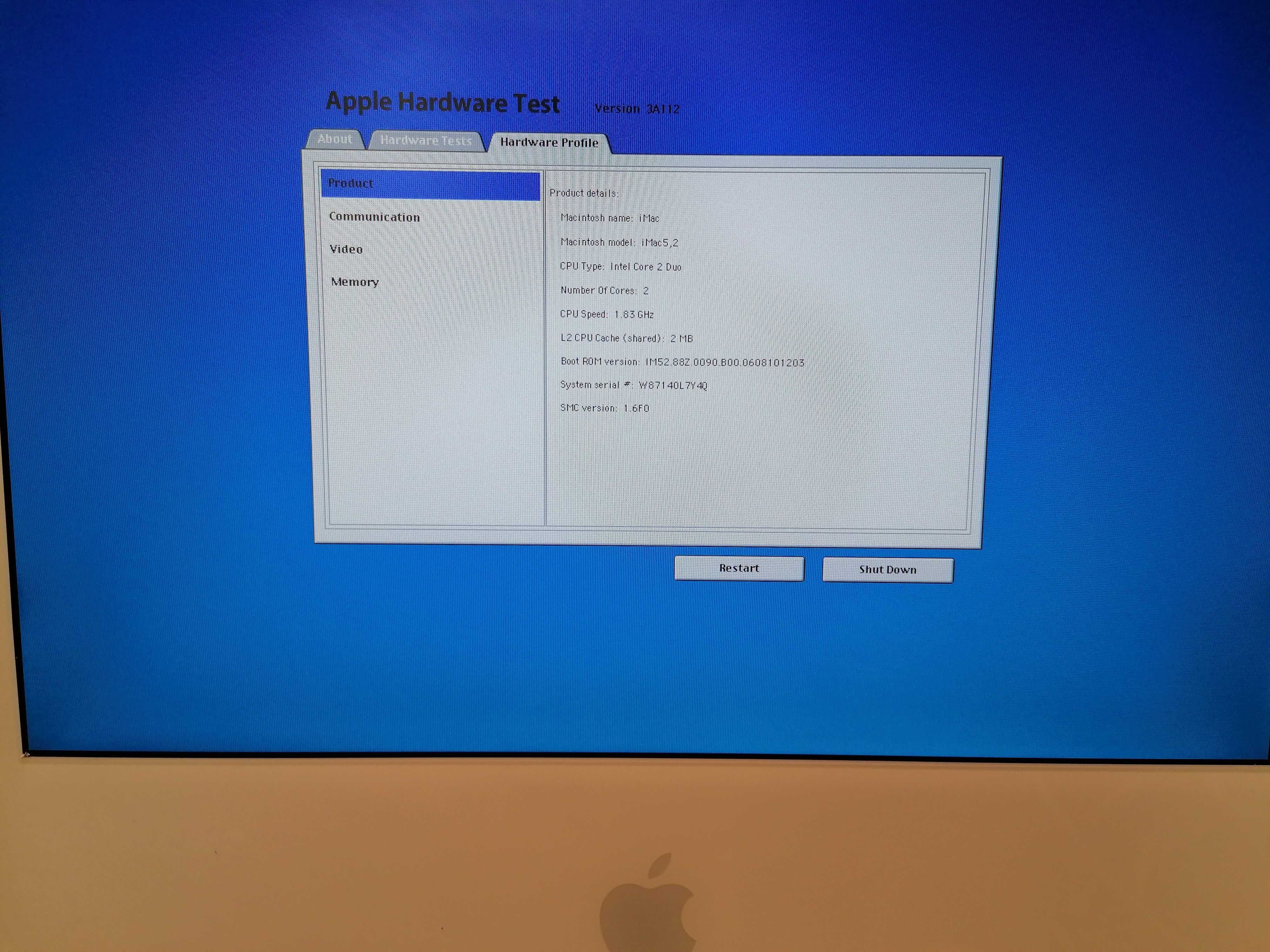 Komputer iMac 5,2 Core 2 Duo 1,83Ghz 1,256Ram