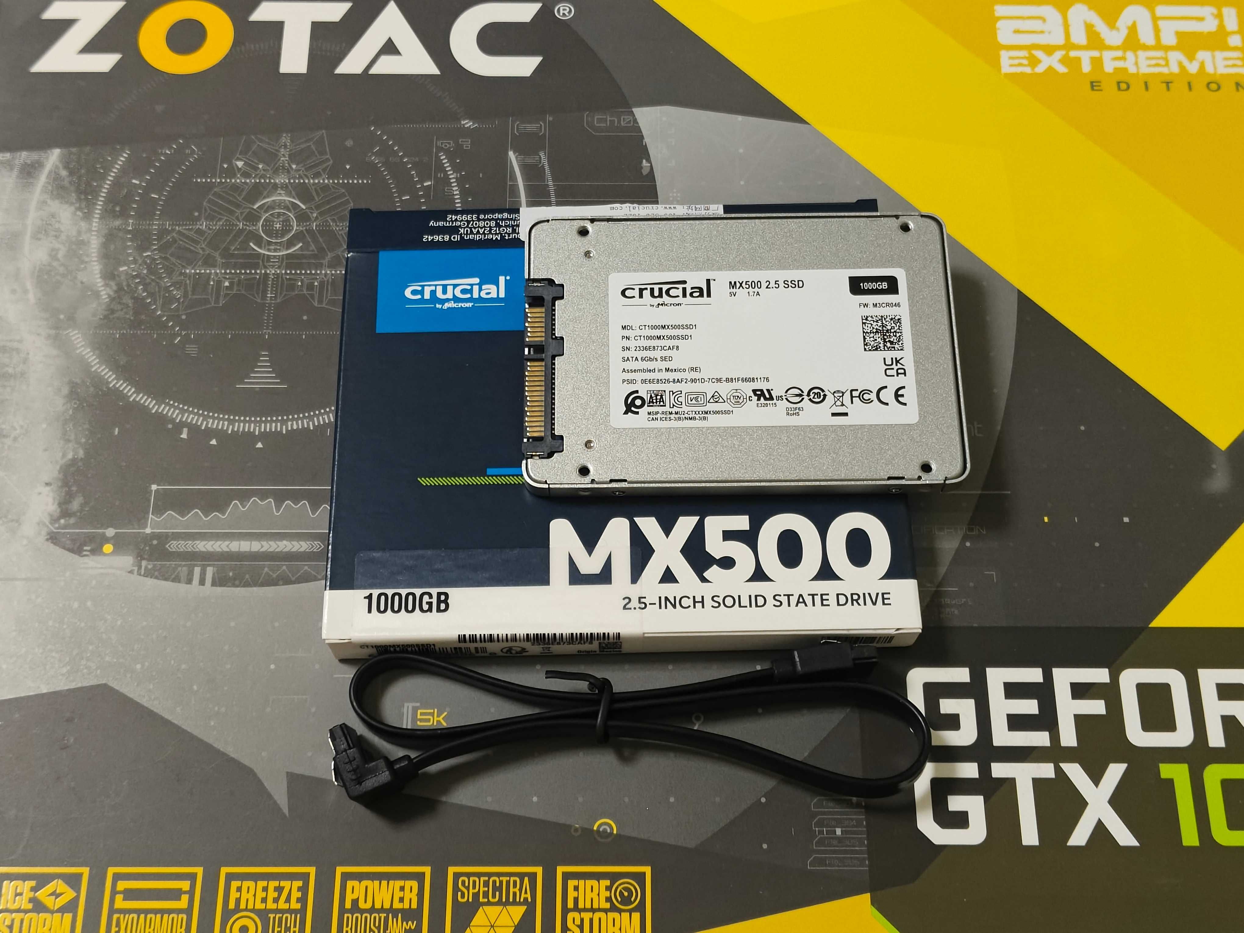 SSD Crucial MX500 1Tб новый + sata кабель