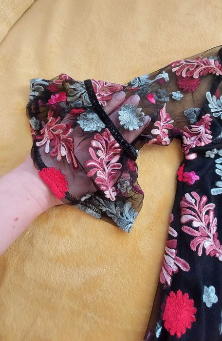 42,44 L XL sukienka haft kolorowa wesele elegancka kwiaty