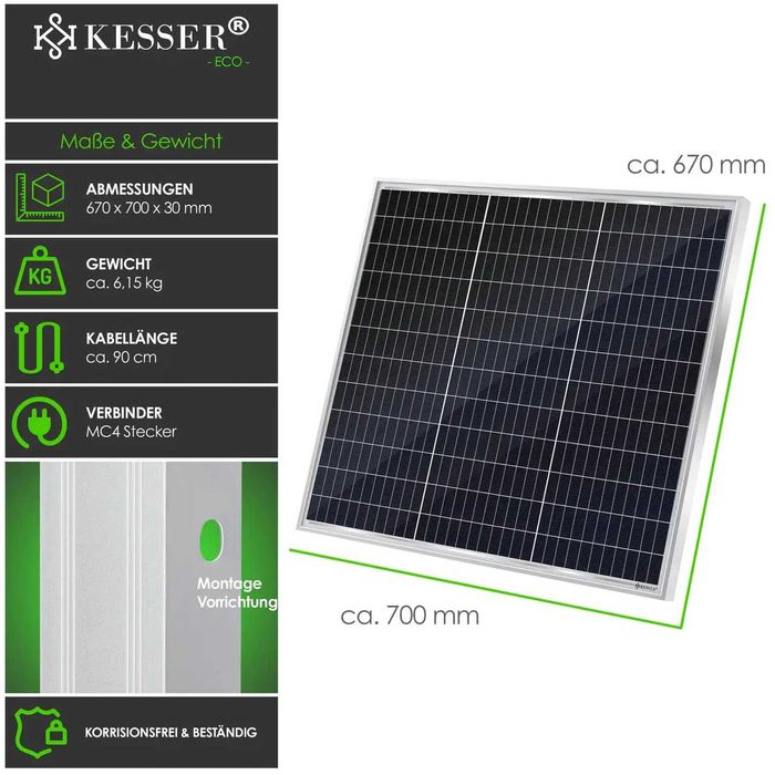 Сонячна панель 100 Вт KESSER IP65 працює при -40°C до +85°C Німеччина