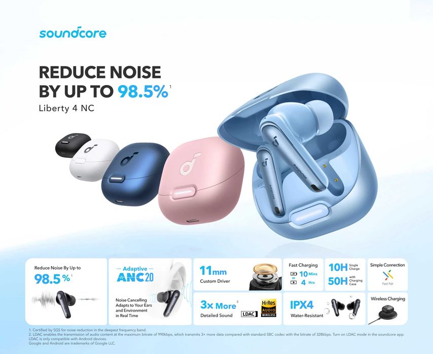 Навушники Anker SoundCore Liberty 4 NC Hi-Res Audio ANC 2.0 LDAC 50г