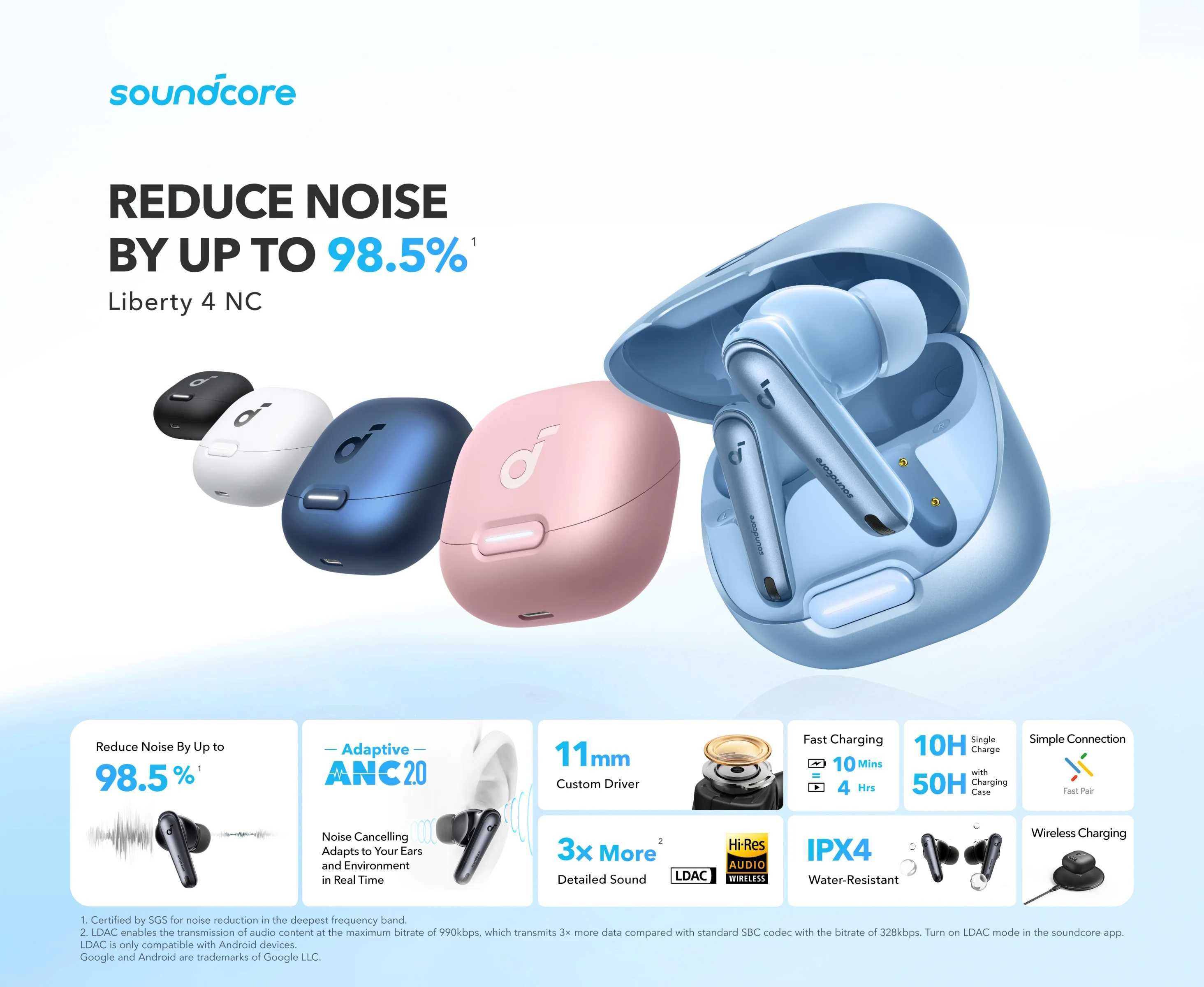 Наушники Anker SoundCore Liberty 4 NC Hi-Res Audio ANC 2.0 LDAC 50ч