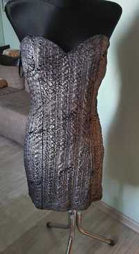 Srebrna sukienka dopasowana ołówkowa AMISU 40