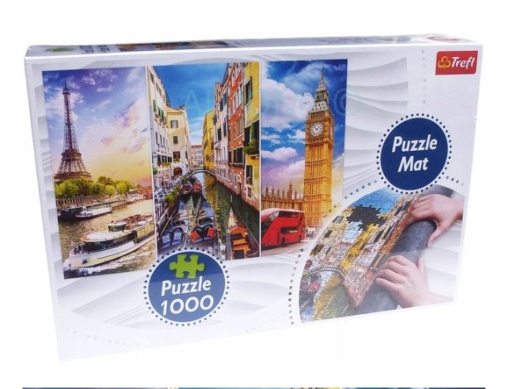 Puzzle Trefl Wycieczka po Europie 1000 el., mata do puzzli, tuba rzepy