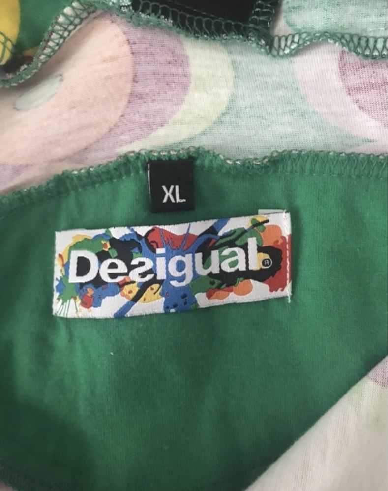 Desigual letnia kolorowa sukienka, bawełna XL rozkloszowana extra stan