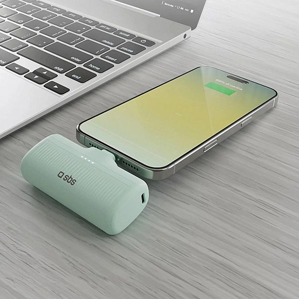 Powerbank SBS EcoPower 5000 mAh 10W z wbudowanym portem USB-C - zielon