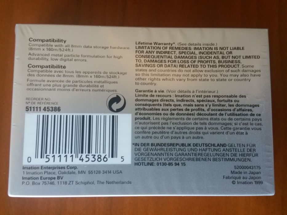Data8 Tape Backup Imation 8mm D8-160 14 GB (nova)64584282049921121