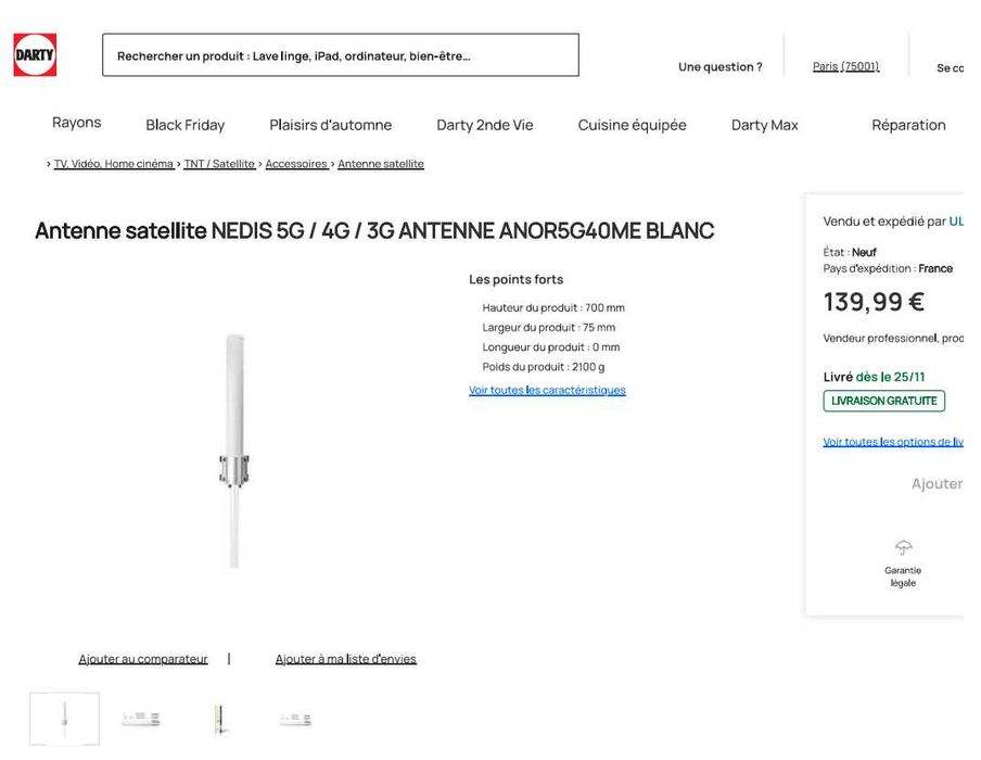 Nedis Anor5GG40ME Antena 5G 4G 3G para captacão de sinal da rede móvel