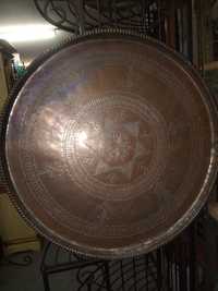 grande antigo tabuleiro em cobre feito a mão - 73 cm