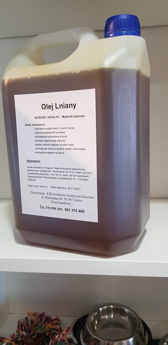 Olej lniany PASZOWY dla koni, swieżo tłoczony 5l