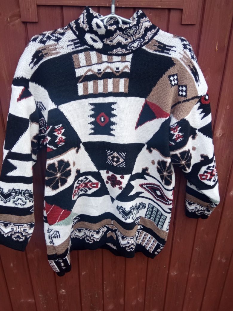 Vintage wzorzysty sweter damski onesize gruby turecki