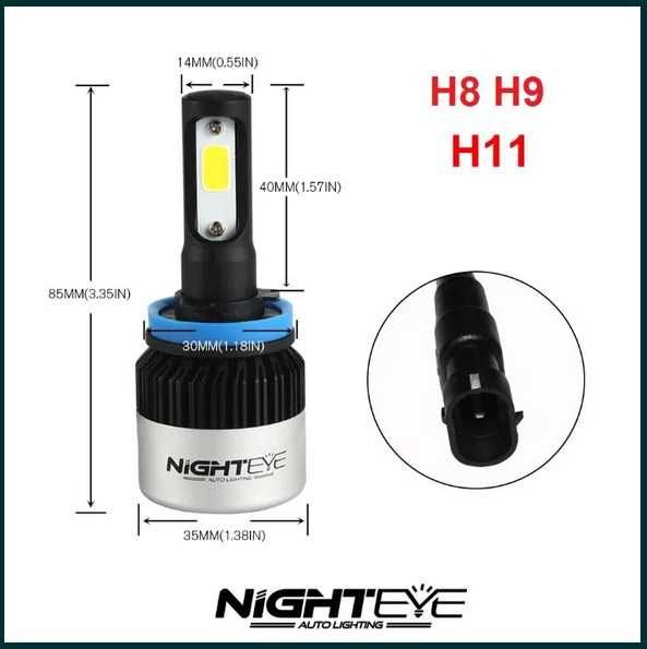 Żarówki LED Samochodowe Nowe H8/H9/H11 Komplet Mocne Białe 2szt.