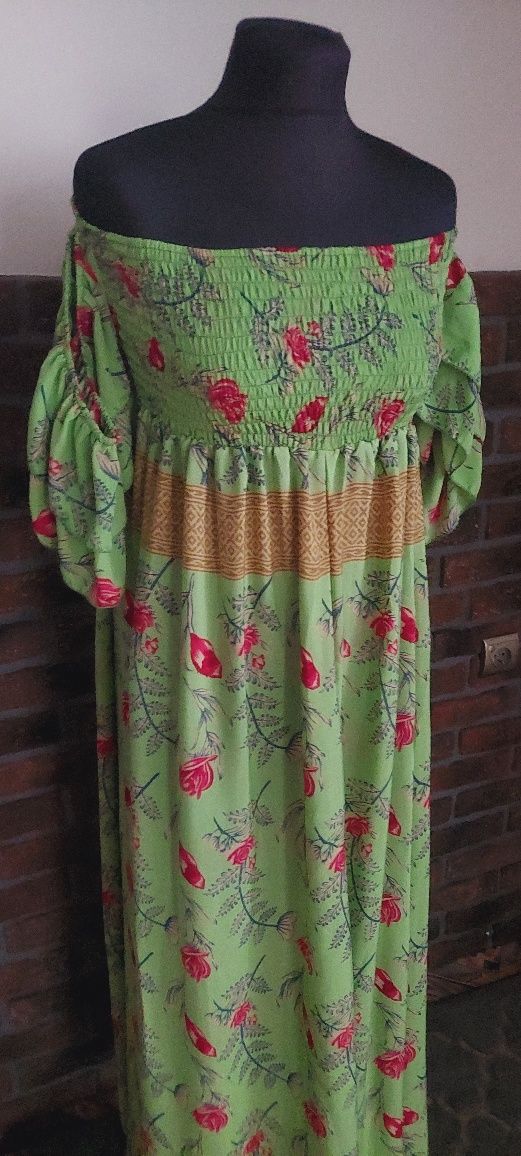 Sukienka jedwabna jedwab hiszpanka boho silk etno kwiaty indyjska I
