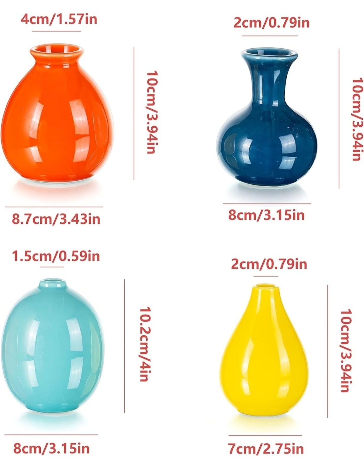 Zestaw 4 mini wazonów w modnych kolorach