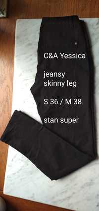 Czarne jeansy C&A M S 38 36 Yessica długie spodnie skinny