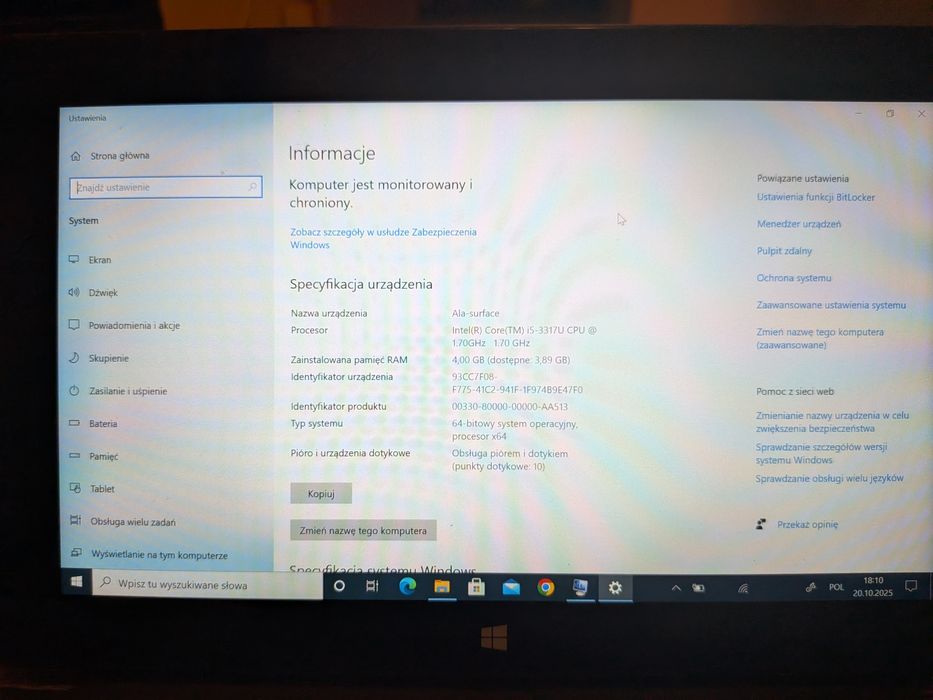 Prezent: Tablet Microsoft Surface 10,6” Intel Core i5 4 GB / 128 GB