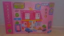 Klocki Lego Duplo Jixin różowy domek auto, bujaczka, piesek