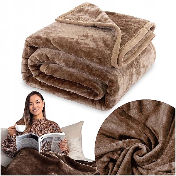 Koc 160x200 akrylowy jednolity ciepły GRUBY pled na łóżko YASEMIN brąz