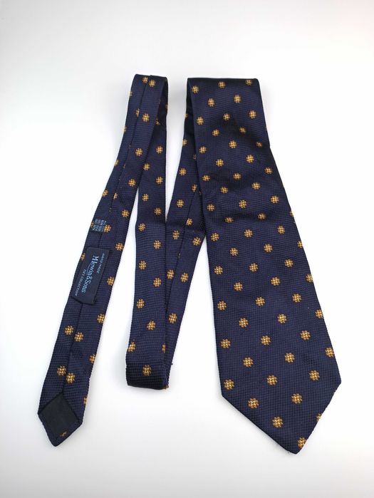 M Lewin & Sons granatowy jedwabny krawat w kwiaty handmade wks60