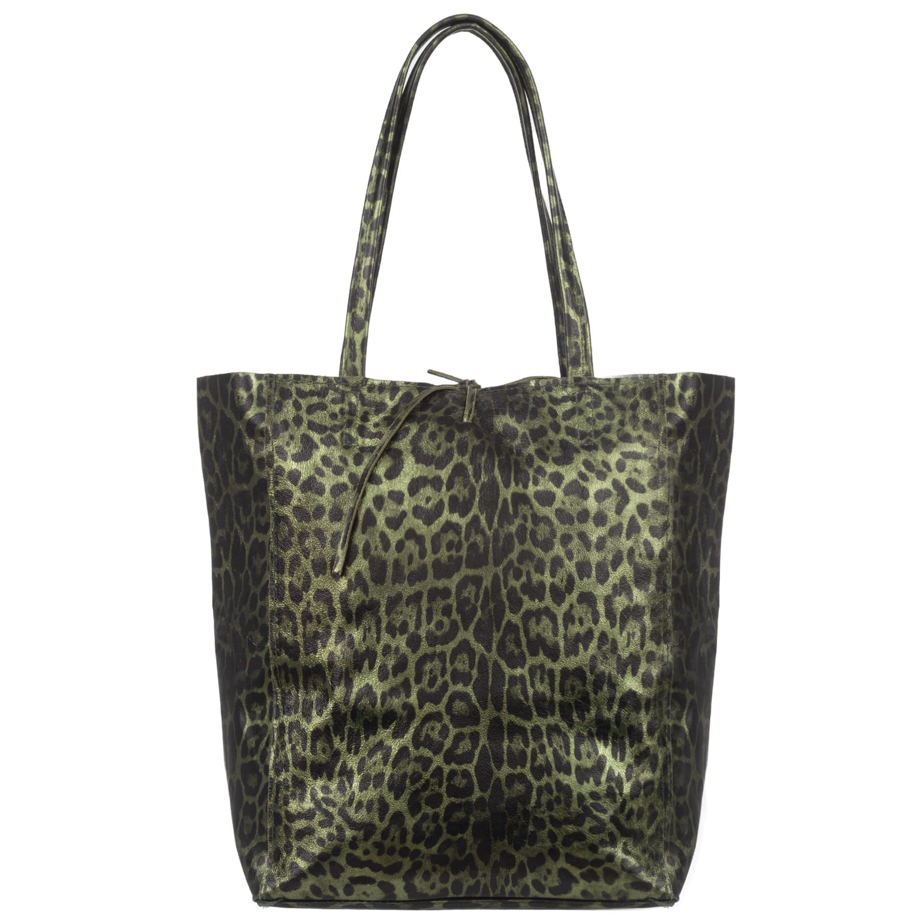 VERA PELLE torebka skórzana shopper w panterkę V651 oliwkowa