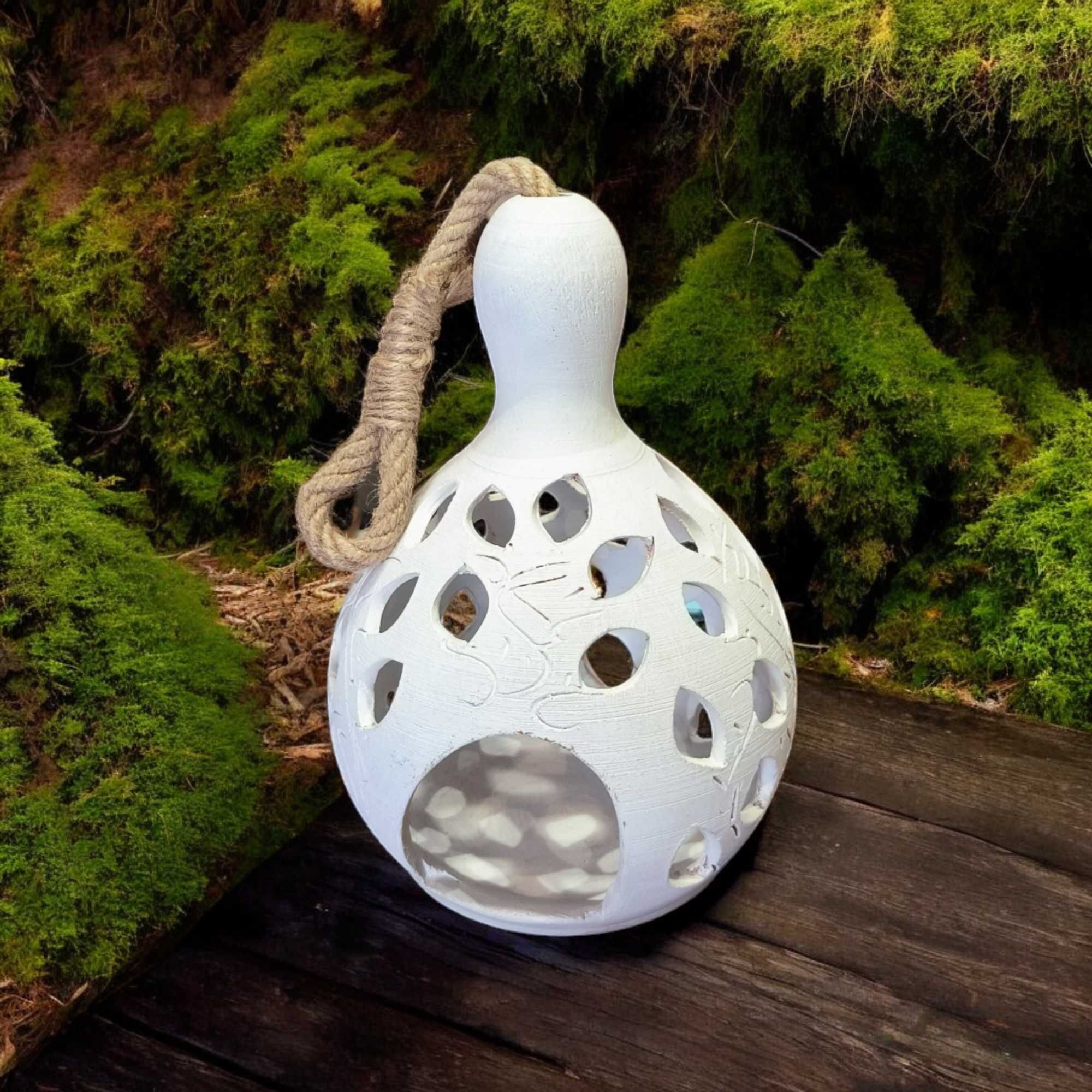 Lampion Ceramiczny Biały 25 cm Ręcznie Wykonany na Kole Garncarskim