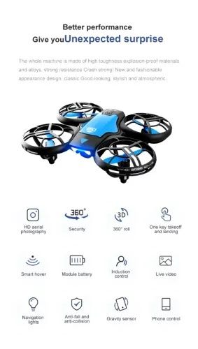 Mini Drone V8, 1080P, azul, 1 bateria
