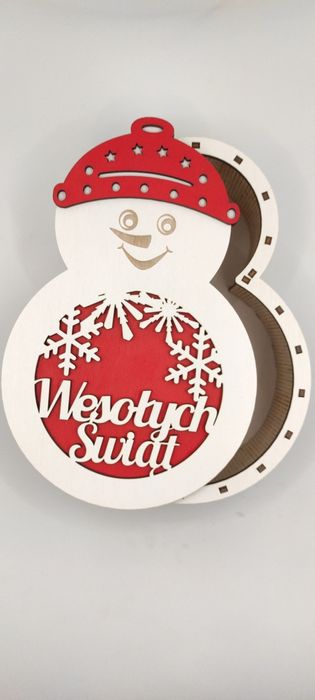 Drewniane pudełko w kształcie Bałwanka " Wesołych Świąt"