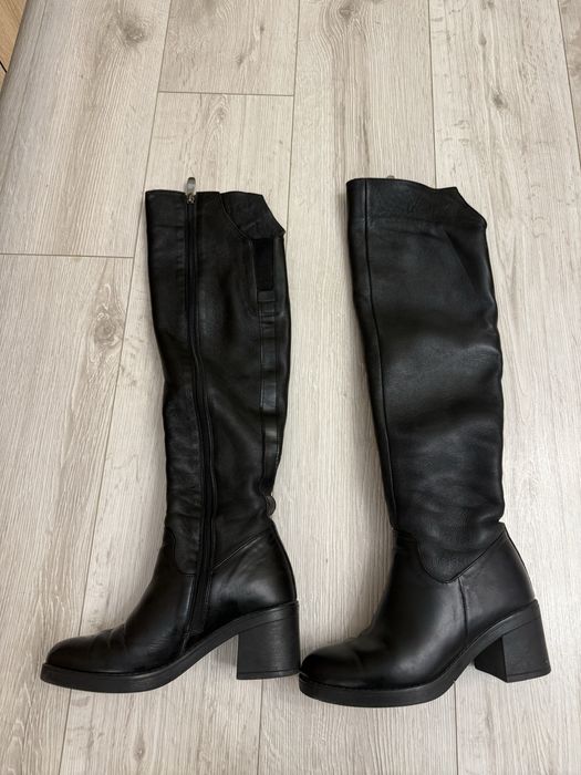 Зимові шкіряні ботфорти