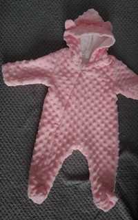 Pajac niemowlęcy dla dziewczynki, różowy, minky, 62 cm