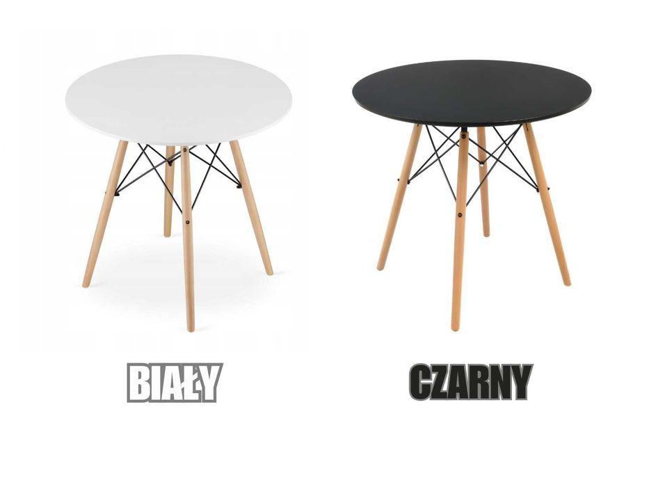 NOWY Biały Czarny Okrągły Stół z Krzesłami Do Jadalni Kuchni Salonu FV