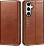 Etui z klapką Shieldon do Samsung Galaxy S24 FE brązowy