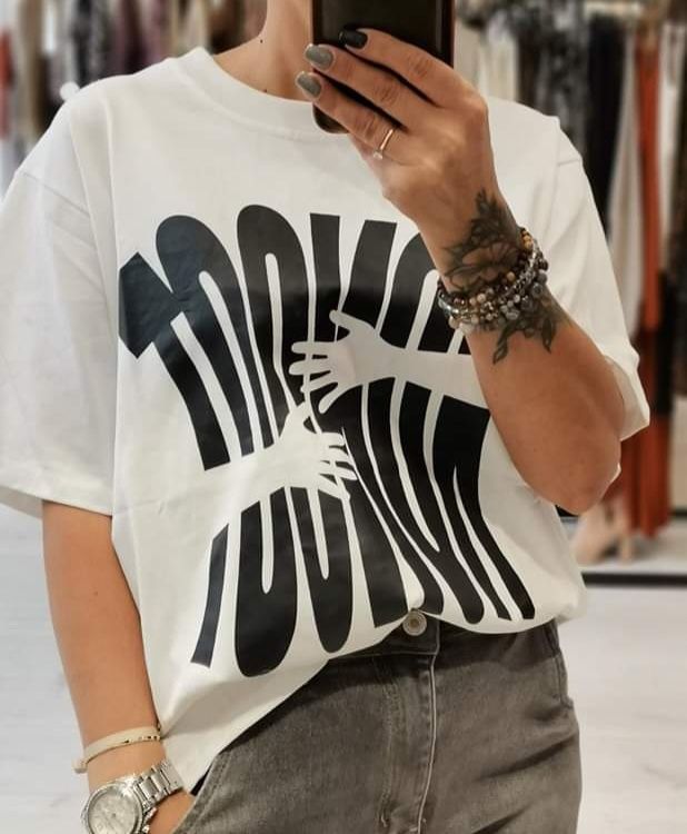 Tshirt drogie chiny biały z czarnym napisem