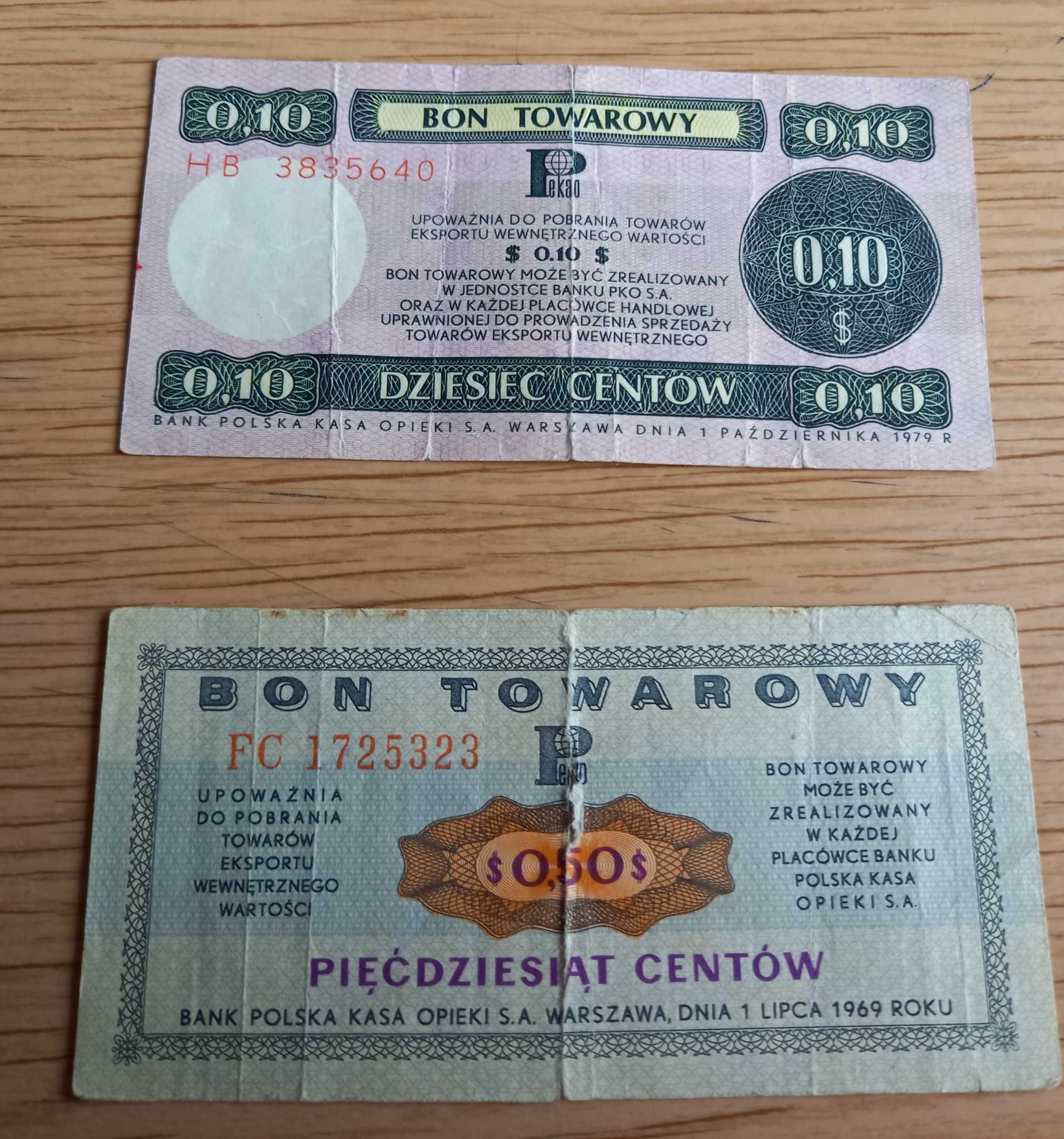 dwa oryginalne bony do Pewexu