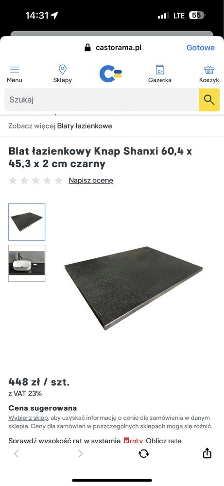 Blat łazienkowy czarny knajp shanxi 60cm